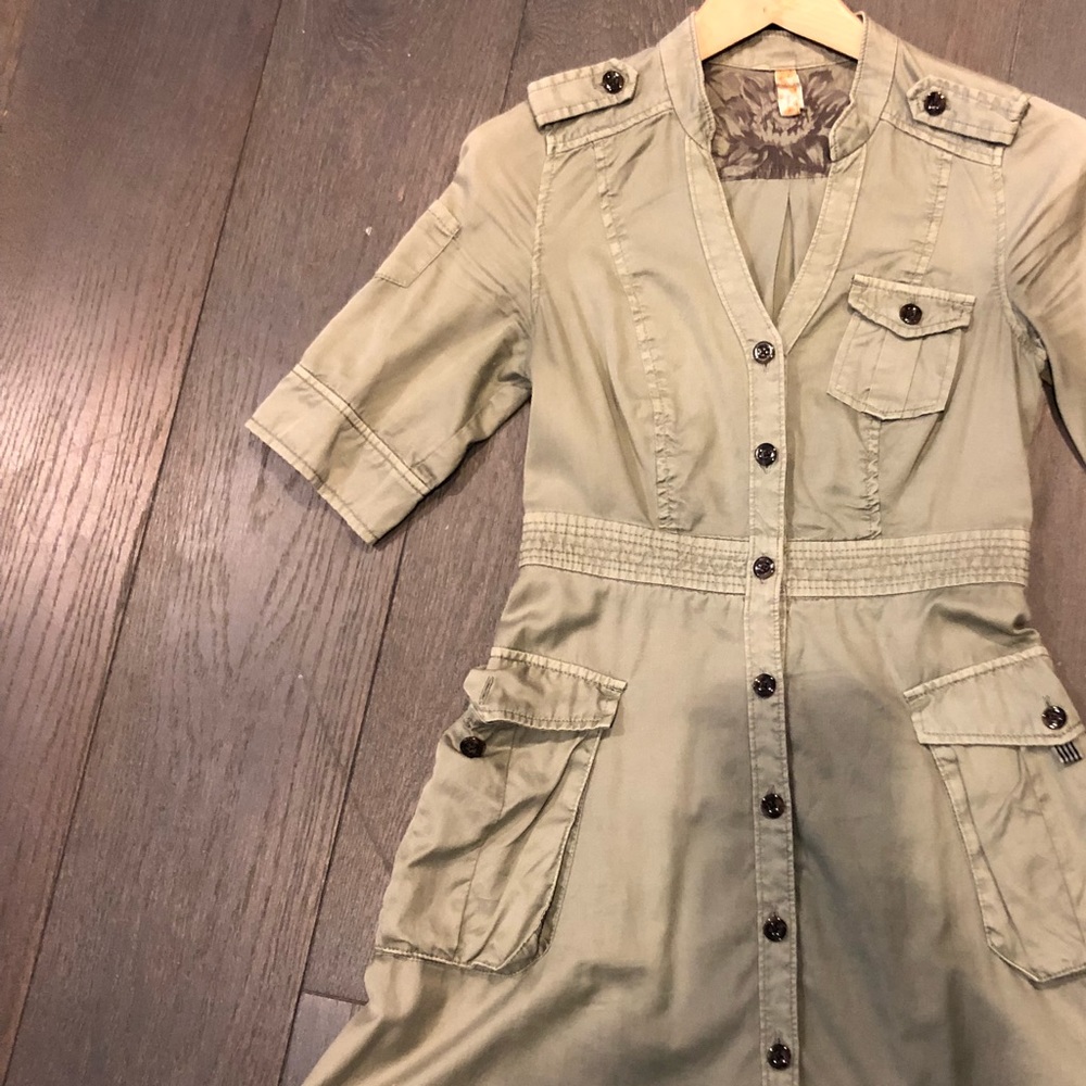 Anthropologie Green Military Vintage Inspo dress
